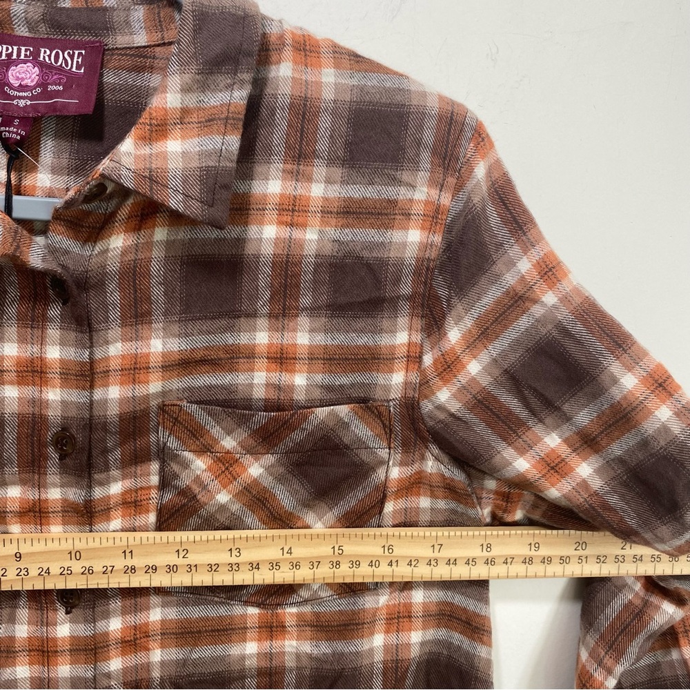 Hippie Rose Festival Flannel Relax Western Warm Plaid Rust Tan Top Women S‎ New - Picture 9 of 11